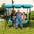 thumbnail image 3 of Costway Patio 3 Seats Canopy Swing Glider Hammock Cushioned Backyard Blue, 3 of 10