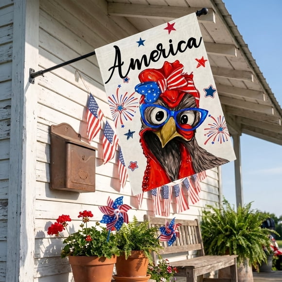 Dvkptbk Independence Day Garden Flag Arrival Digital Printed Linen Flag Outdoor Yard Decoration
