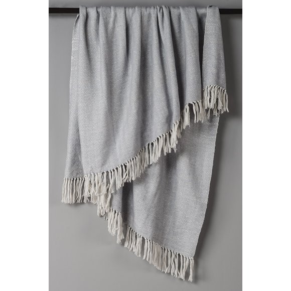 Rizzy Home Jeté en Tricot Torsadé Classique Argent 50 Po X 60 Po avec Impression en Feuille