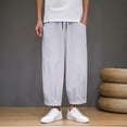 thumbnail image 4 of Enjoytime Men Pants Solid Color Elastic Waist Drawstring 7/8Th Trousers Lightweight Work Casual Pants with Pockets Gray M, 4 of 4