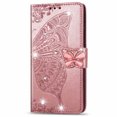 thumbnail image 3 of Wallet Case for iPhone 12 Mini 5.4', PU Leather Flip Protective Phone Case Wrist Strap Card Slots Holder Pocket Emboss Butterfly Flower Stand Case for iPhone Rose Gold, 3 of 9