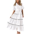 thumbnail image 2 of Robes pour Femmes 2024 Été Robe Chemise Oversize Manches Courtes Bouffantes à Volants Superposés Fluide Longue Maxi Robes Rabais de 50 % Liquidation!, 2 of 9