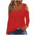 thumbnail image 1 of Yuyuzo Womens Tunic Tops Cold Shoulder Long Sleeve Shirts Loose Solid Color Lightweight Tee Tops, 1 of 5