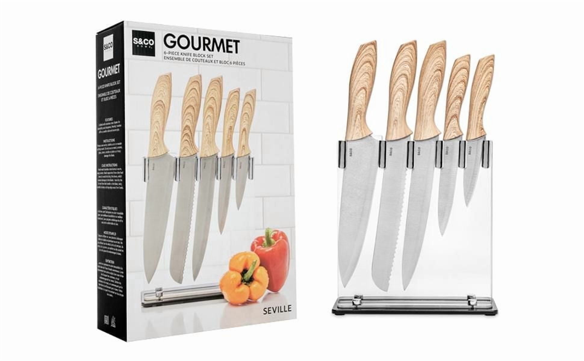 6-Piece Kitchen Knife Set with Wood Grain Handles and Acrylic Stand – Seville Collection