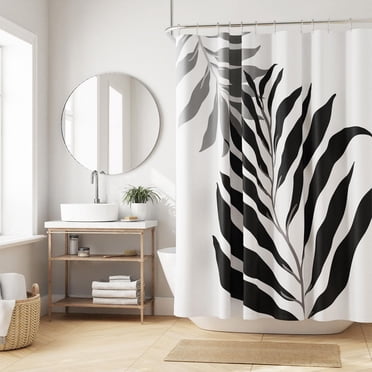 Mainstays Frond Print Decorative Fabric Shower Curtain, 70" x 72", Black