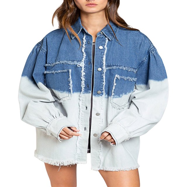 Veste en Denim Effiloché Surdimensionnée pour Femmes Caitzr, Veste en Jean Décontractée Style Boyfriend