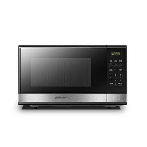 BLACK+DECKER EM031MB11 Four à Micro-Ondes Numérique avec Plateau Tournant et Porte à Bouton-Poussoir, Verrou de Sécurité pour Enfants, 1000 W, 1,1 Pi3, Acier Inoxydable, 1,1 Pi3