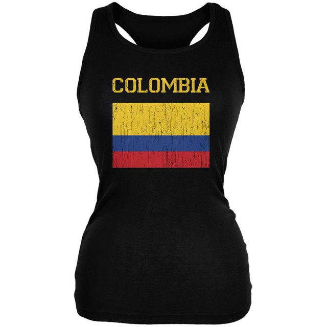 World Cup Distressed Flag Colombia Black Juniors Soft Tank Top