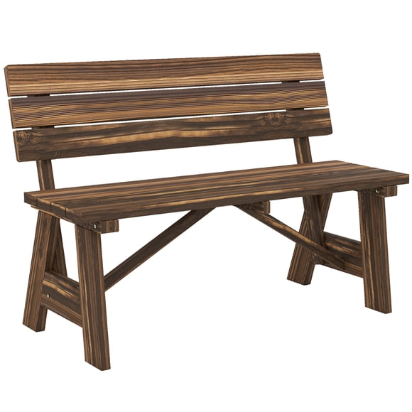 Outsunny Wooden Garden Bench for Outdoor, 2-person Patio Bench, Carbonized