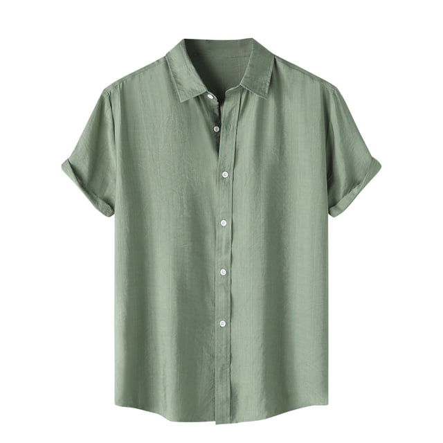Penkiiy Chemise Décontractée pour Homme Unie à Col Rabattu à Manches Courtes avec Fermeture à Boutons Blouse Hawaïenne 2TG Vert