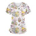 thumbnail image 4 of Pompotops Femmes Mode Pâques Lapin Imprimé V-Cou à Manches Courtes Poche Workwear Top, 4 of 5