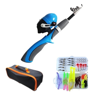 Portable Fishing Pole Combo Set for Kid, Glass Fiber Fishing Pole Mini luya Rod Set 52" Telescopic Fishing Rods with Artificial Bait and Thread Spool Child Fishing Rods