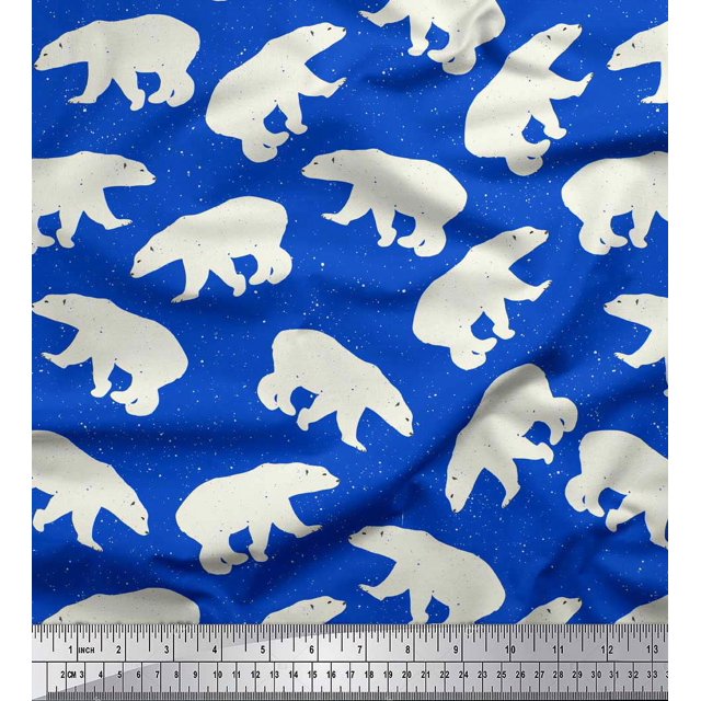 Soimoi Blue Modal Satin Fabric Polar Bear Animal Fabric Prints By Yard 42 Inch Wide