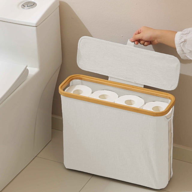 weibbin Transparent Toilet Paper Roll Storage Basket Toilet Paper Roll Sundries Nonslip Storage Basket With Lid