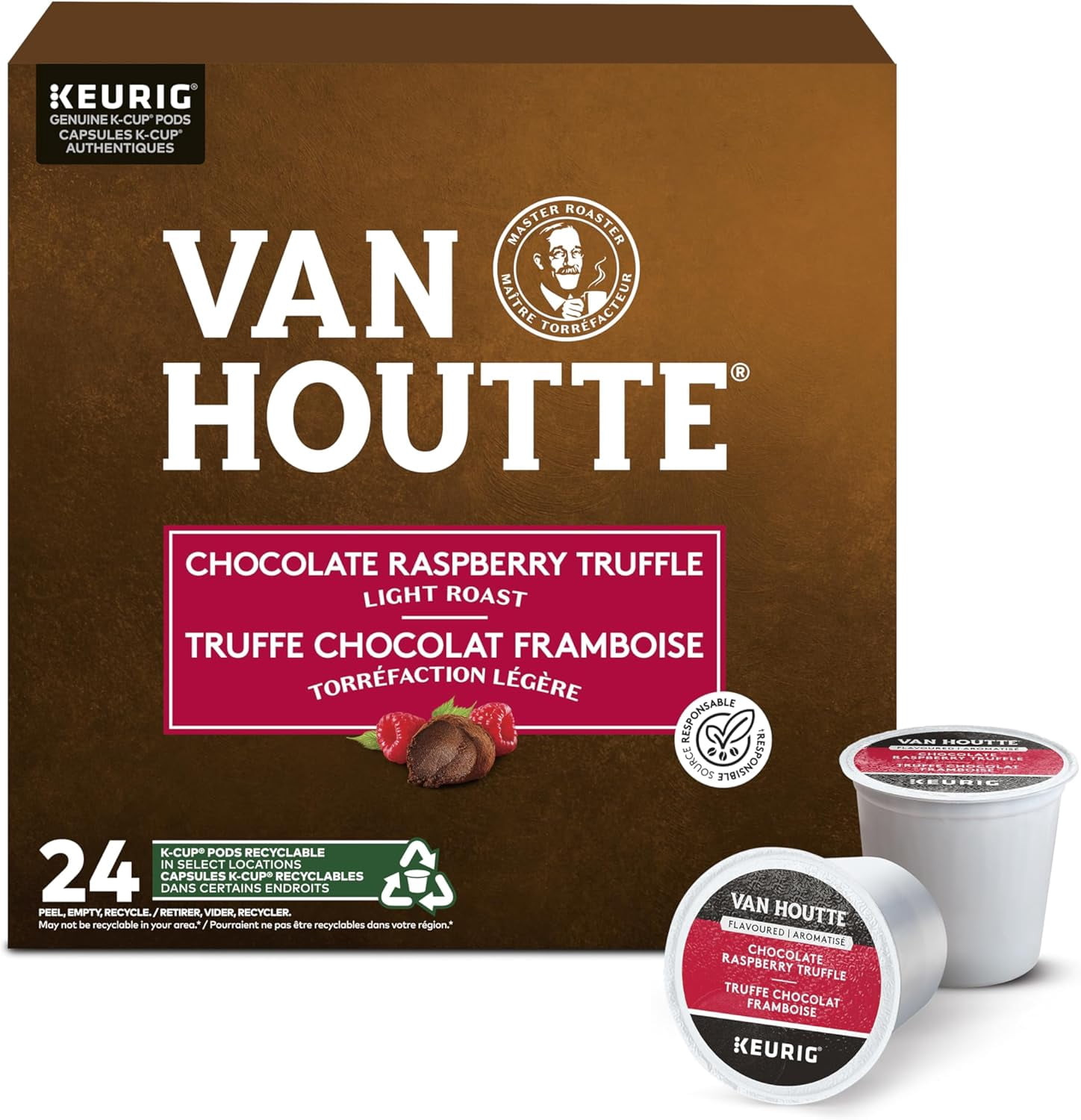 Van Houtte Chocolate Raspberry Truffle Light Roast Coffee Keurig K-Cup Pods 96 count
