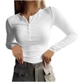 thumbnail image 1 of Yuyuzo Chemises à Manches Longues pour Femmes Col Rond Boutons Couleur Unie Ajustée Basique pour Sortir, 1 of 7