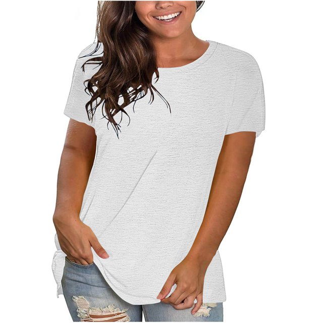 Blouses à Manches Courtes pour Femmes Mode pour Femmes Uni Col Rond T-Shirt à Manches Courtes Blouse Hauts Amples Femmes Hauts à Manches Courtes Femmes Blouse à Manches Courtes Hauts à Manches Courtes pour Femmes