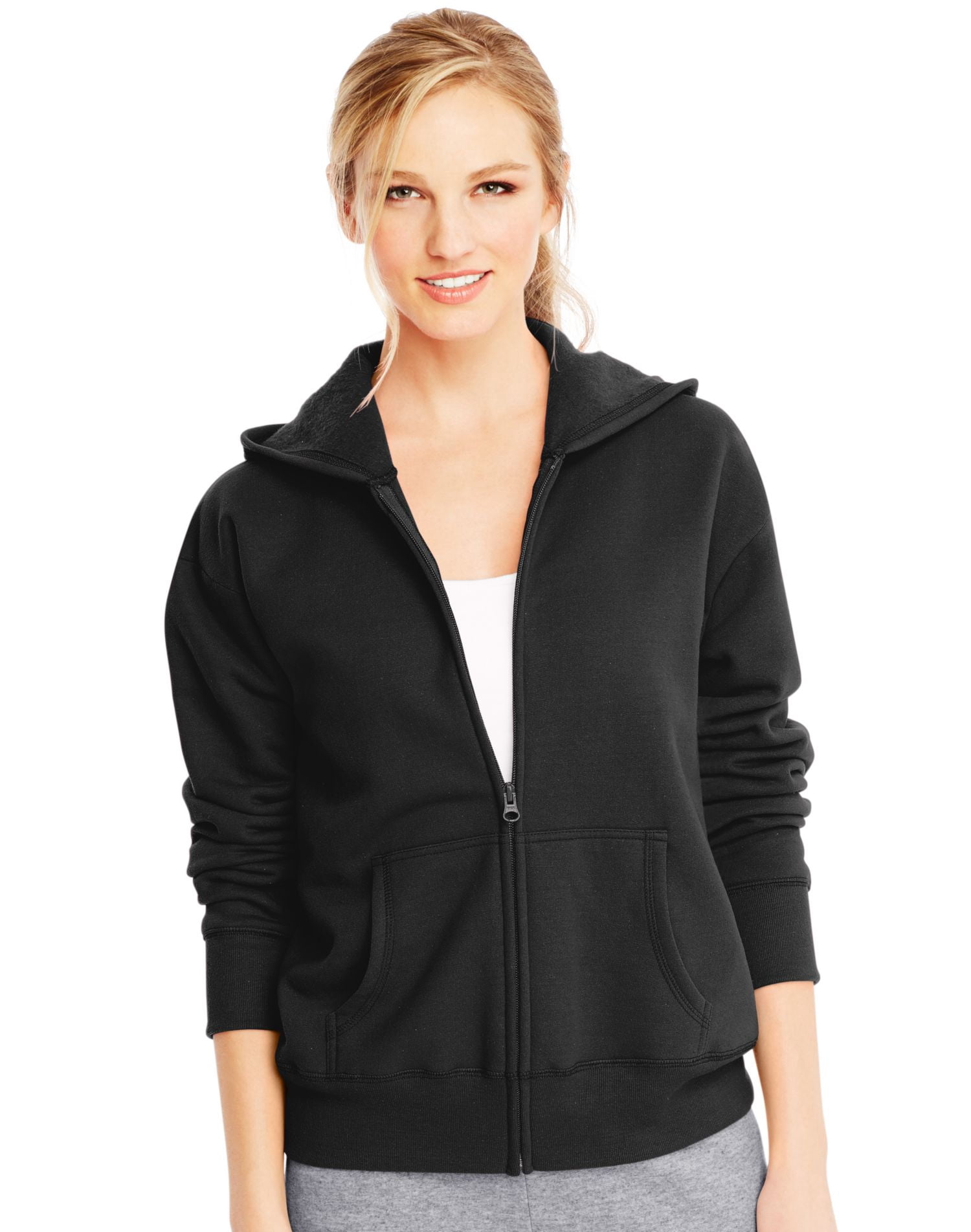 Hanes Womens ComfortSoft EcoSmart Full-Zip Hoodie Sweatshirt, 2XL, Ebony