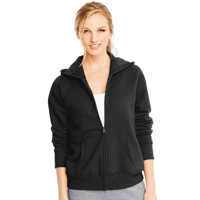 Hanes Womens ComfortSoft EcoSmart Full-Zip Hoodie Sweatshirt, 2XL, Ebony