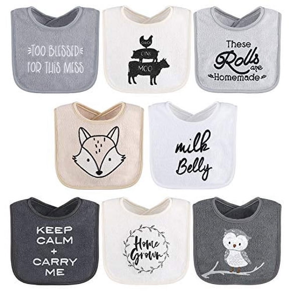 Terry Bib Set for Baby Boys or Girls, 8 Pack Uni Set for Feeding, Teething, Drooling