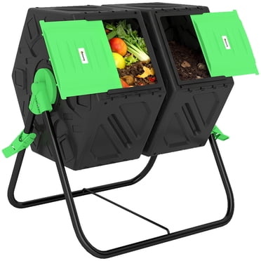 Outsunny 34.5 Gallon Composter, Dual Chamber Compost Bin, Green