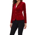 thumbnail image 4 of INSPIRE CHIC Blazer en Velours Vintage pour Femme, Revers Cranté, devant Boutonné, Veste de Bureau, S Rouge, 4 of 6