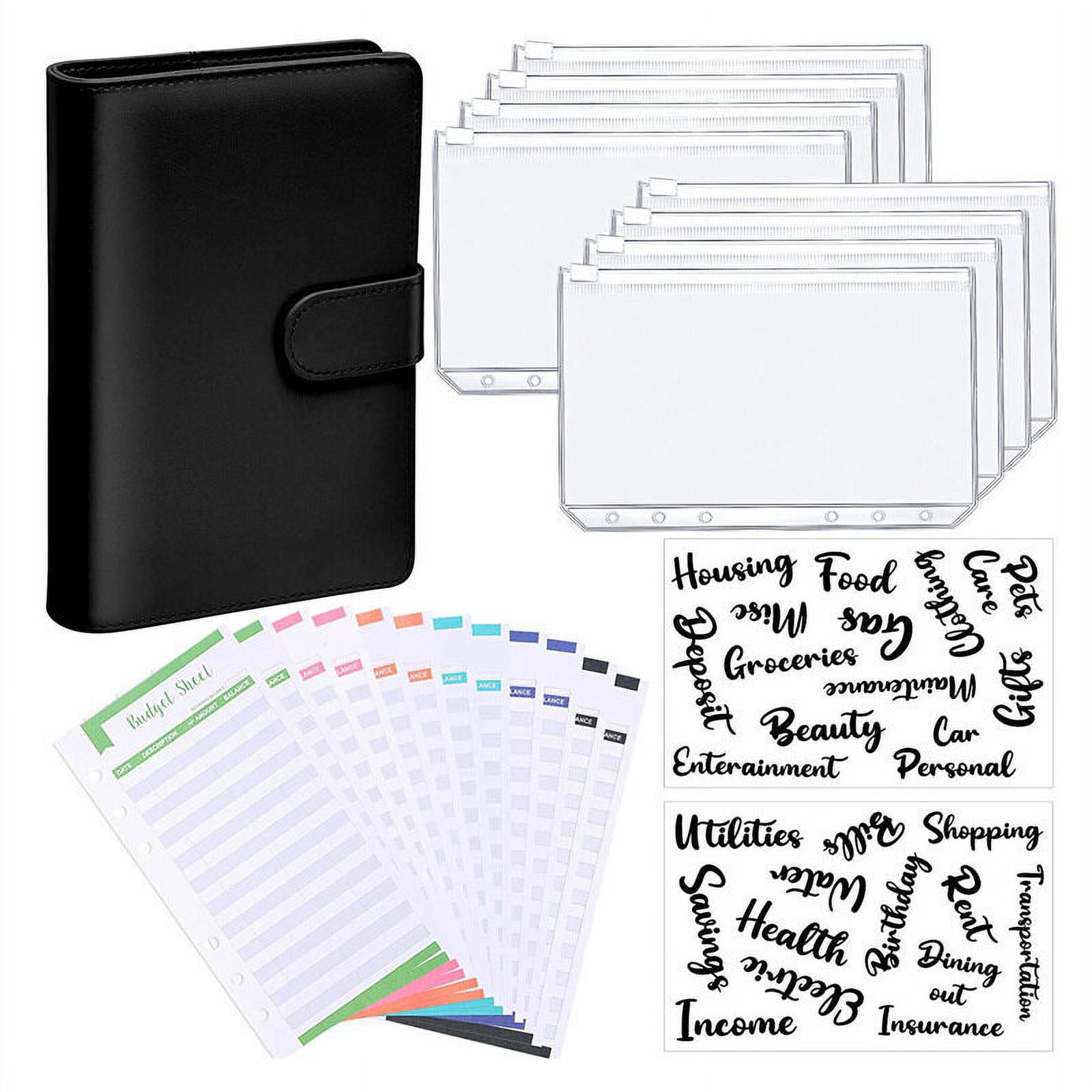 PU Leather Notebook Binder Budget Planner Binder Cover with Binder Pocket Personal Cash Budget Envelopes