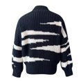 thumbnail image 5 of IROINID Women's Round Neckline Pullover Sweater Stripes Loose Mid-Length Long Sleeve Irregular Sweater Top, 5 of 5