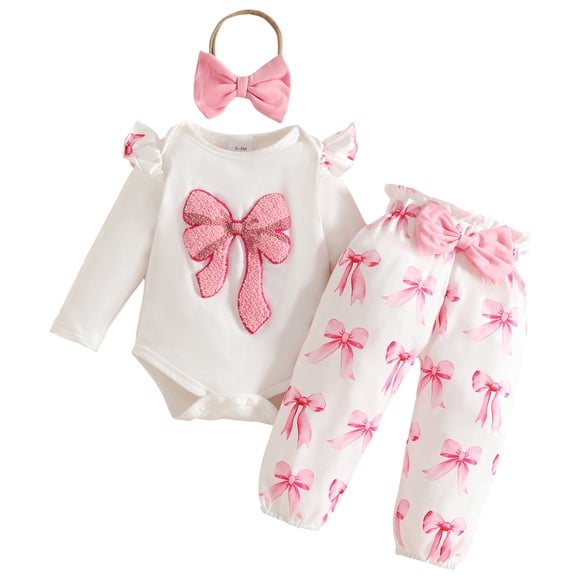 Zanarzt Baby Girl Clothes Outfits Baby Girl Clothes Girl Fall Winter Outfits Pants Set Preemie Clothing Headband Pink,3-6 Months