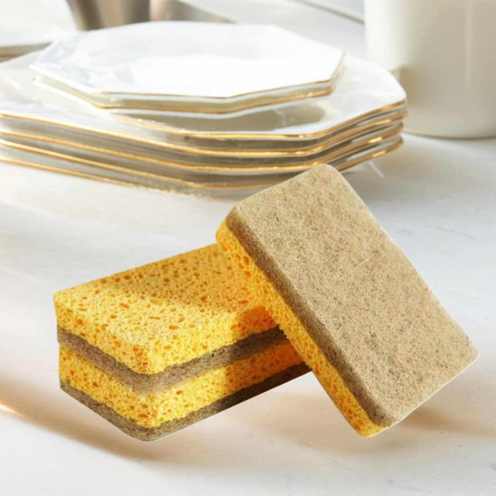CQCYD Wood Pulp Sisal Cleaning Sponges, Double Sided Non Scratch Scrub Sponges for Dishes Pans, Absorbent Reusable Kitchen Sponges for Countertops Sinks, 3 Pack Natural Fiber Scouring Pads