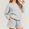 thumbnail image 4 of IROINNID Survêtement pour Femmes Ensemble 2 Pcs Rabais Blouse à Col Rond Hauts à Manches Longues Chandail Shorts Ensemble Décontracté Ensemble de Jogging, Gris, 4 of 9