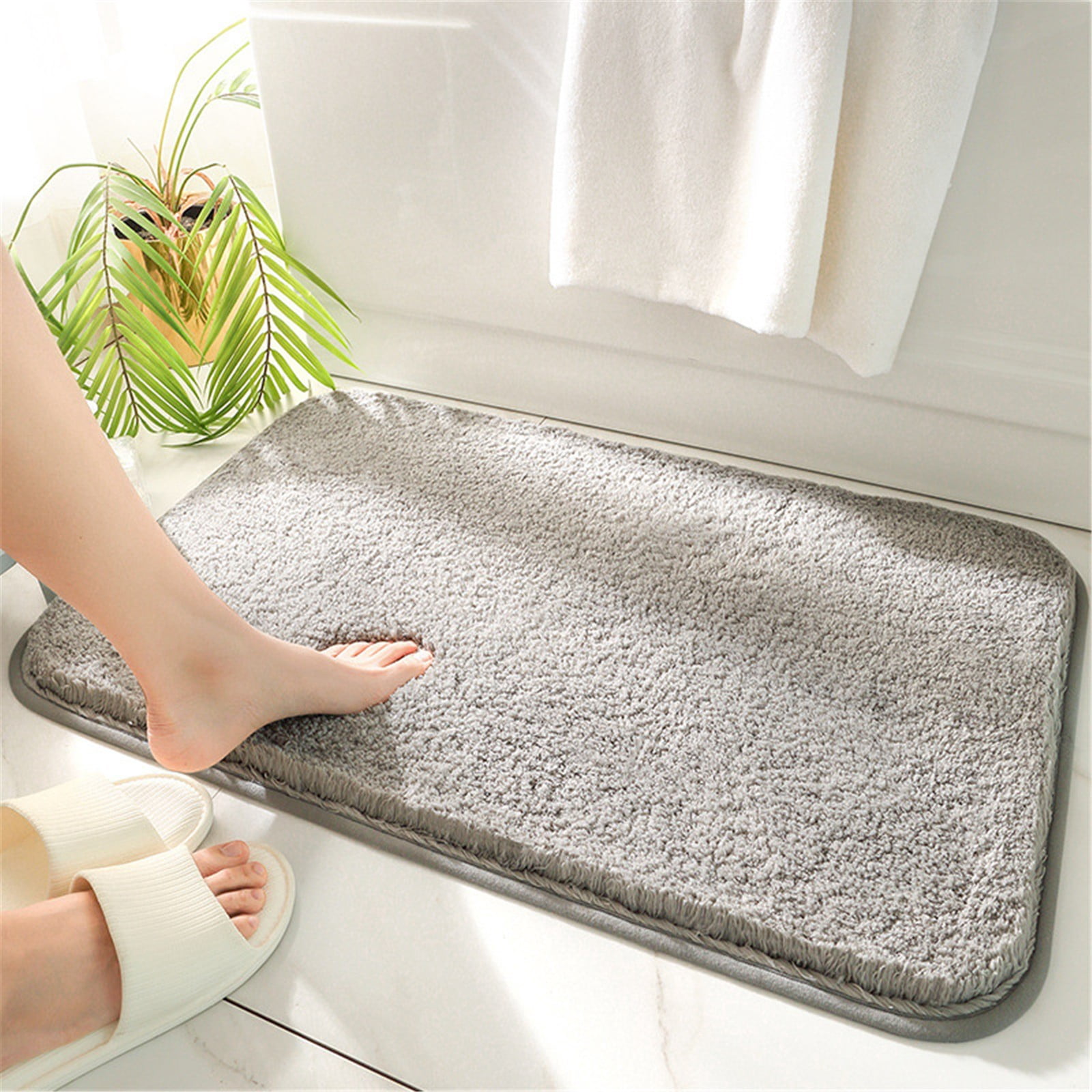 Bathroom Rugs Bath Mat Absorbent Microfiber Bath Rugs Non Slip Plush Shaggy Shower Mat For Bathroom Floor Tub Machine Washable Kitchen Mat Doormat White(24x16 Inch)