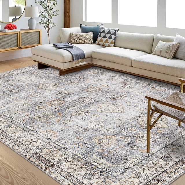 Vintage Oriental Floral Runner Rug, Tribal Style, Beige, Non-Slip, Low Pile, Washable, Indoor Use, Dining Room