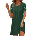 thumbnail image 1 of Gspmoly Robes pour Femmes Grande Taille, Nouvelle Robe d'Été Décontractée pour Femmes à Col Rond, Couleur Unie, Ample, Plissée à la Poitrine, à Manches Courtes, Robe de Vacances pour Femmes Offres, 1 of 5