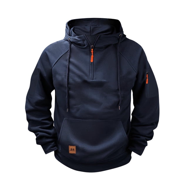 asjyhkr Chandails pour Hommes à Manches Longues avec Fermeture Éclair, Col Rond, Capuchon à Cordon, Chandails Thermiques de Course, de Gym et d'Entraînement avec Poche