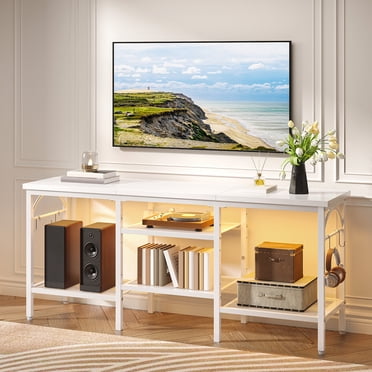 Pinmoco 47 inch TV Stand for TVs up to 55" TVs, Entertainment Center with Storage, Sturdy Media Console Table, White