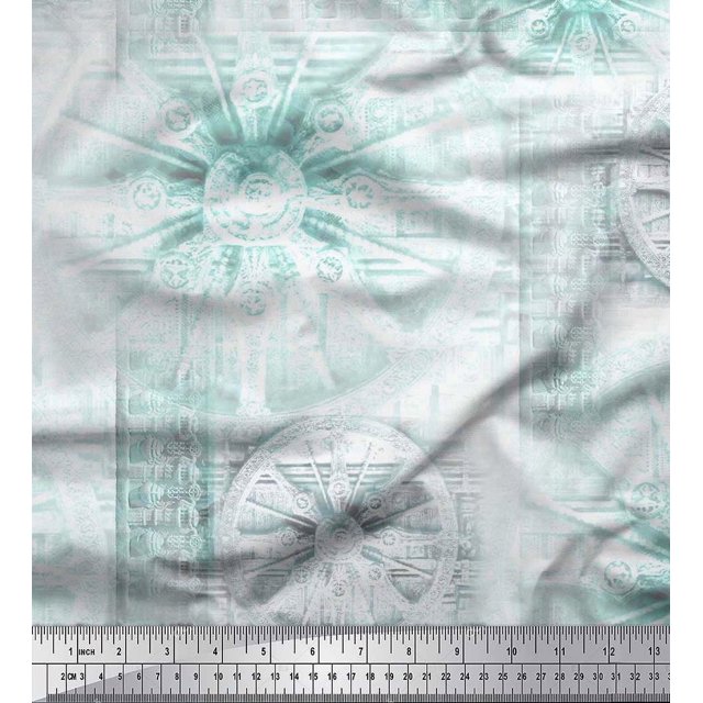 Soimoi Tissu Popeline de Coton Éléphant & Panneau de Roue Tissu Imprimé 1 Yard 42 Pouces de Large