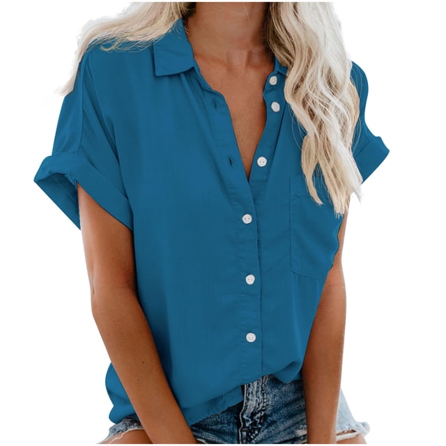 Birdeem Fashion Woman Causal Button Solid Blouse Short Sleeve T-Shirt Summer Tops