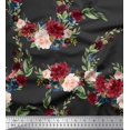 thumbnail image 1 of Soimoi Gray Moss Georgette Fabric Ranunculus & Penoy Floral Print Printed Fabric 1 Yard 44 Inch Wide, 1 of 3