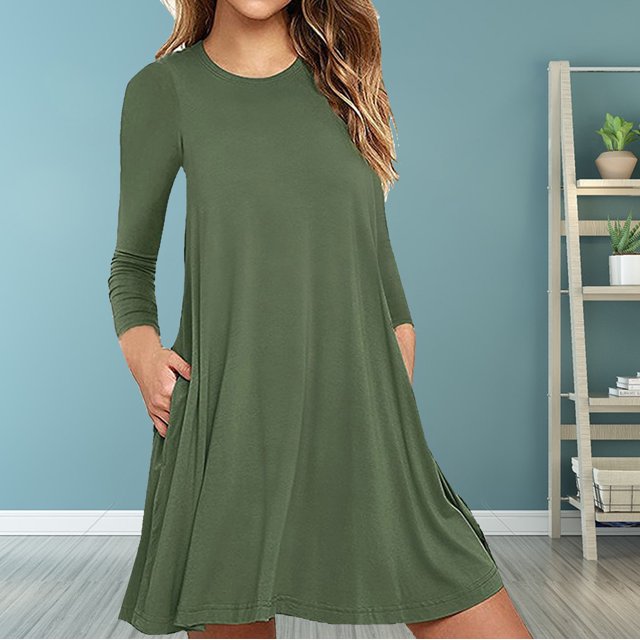 zanvin Hauts pour Femmes, Mode pour Dames Décontractée à Manches Longues, Robe T-shirt Ample Unie avec Poches, Chemise