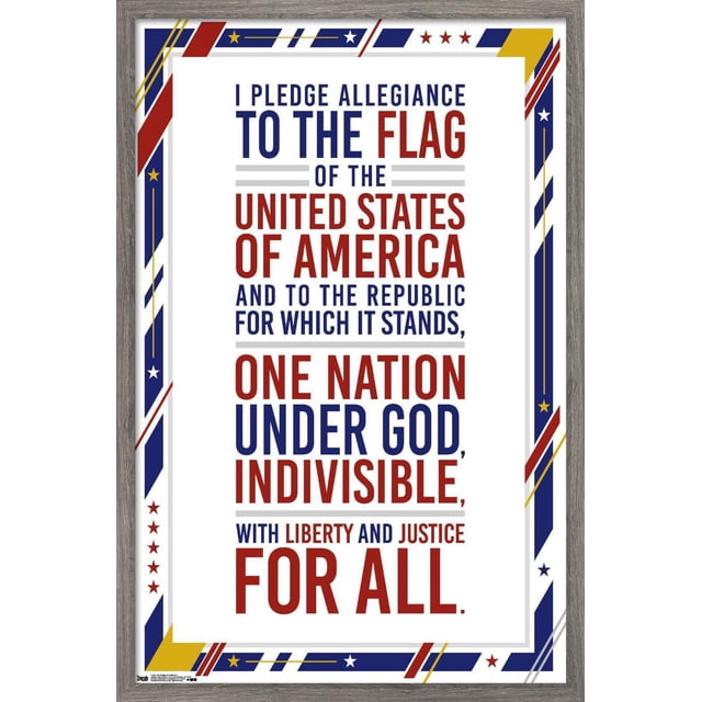 Les États-Unis d'Amérique - Affiche Murale du Serment d'Allégeance, 22,375 Pouces x 34 Pouces, Montrant le Serment d'Allégeance en Texte Audacieux Rouge et Bleu sur Papier d'Affiche Blanc Lustré avec une Bordure Patriotique de Rayures Rouges, Bleues, Jaunes et d'Étoiles, Convient à l'Art Mural et à la Déco de Pièce dans les Maisons, Bureaux Ou Dortoirs.