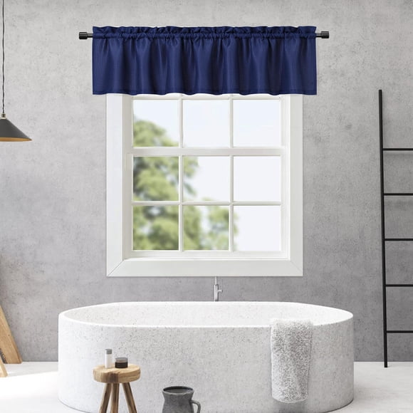 Lot de 2 Cantonnières Imperméables en Tissu Gaufré - Rideaux Texturés Modernes Style Café pour Cuisine Ou Salle de Bain - Passe-Tringle, Entretien Facile, Résistant à l'Eau, Rideaux Courts Occultants, Polyester de Haute Qualité, 152 cm x 38 cm