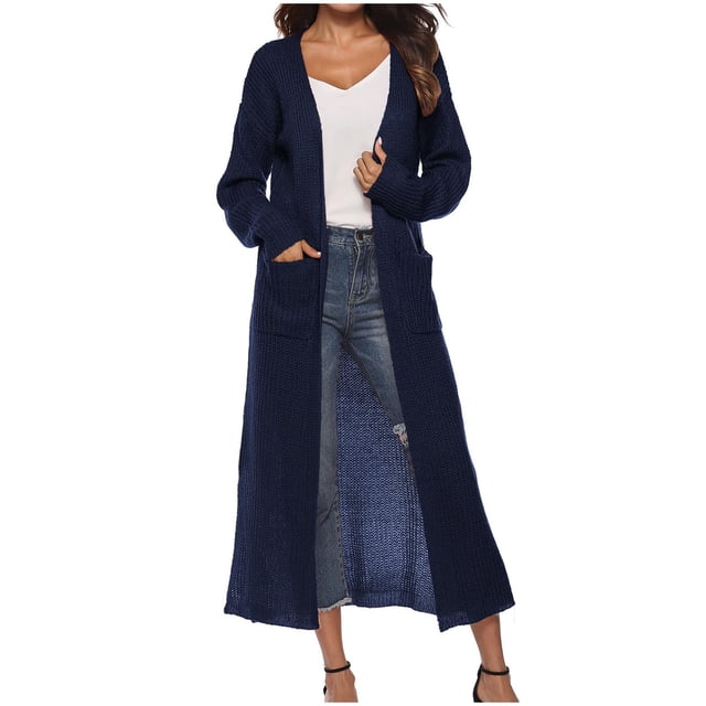 Timegard Cardigan Sweaters for Women Solid Color Open Front Knit Jackets Side Split Long Coat Fall Fashion