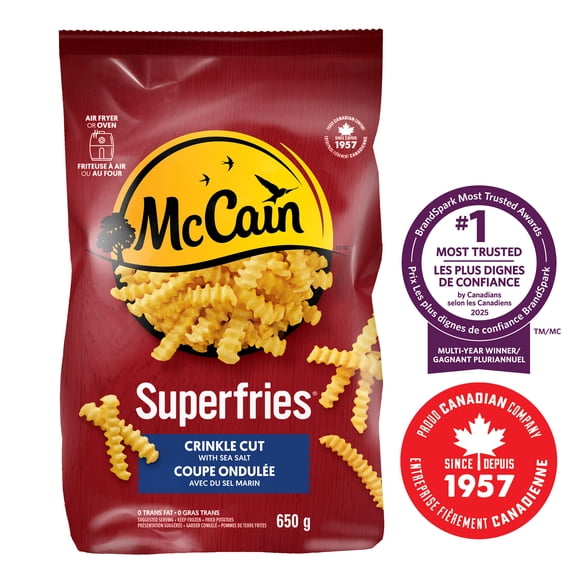 McCain® Superfries® Crinkle Cut Fries, Made in Canada from domestic and imported ingredients, 650g