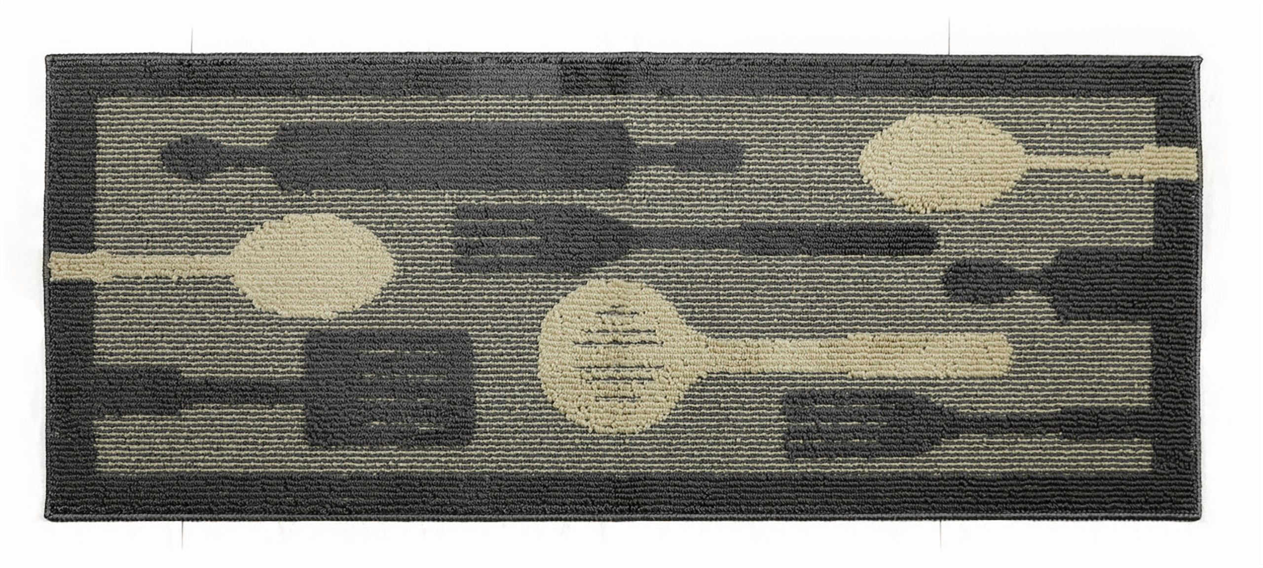 Décor Luxe Antidérapant Dos en Caoutchouc Sécurité Absorbant l'Eau Doux Durable Tissé Moelleux Tapis de Couloir Sol Intérieur Cuisine; Ustensiles Volants Gris Oblong; 20 x 48 Pouces