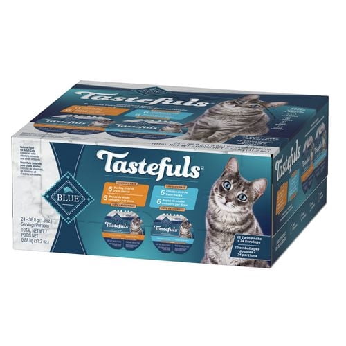Blue Buffalo Tastefuls Chicken and Turkey Entrées Spoonless Singles Pate Wet Cat Food Variety 12 Pack