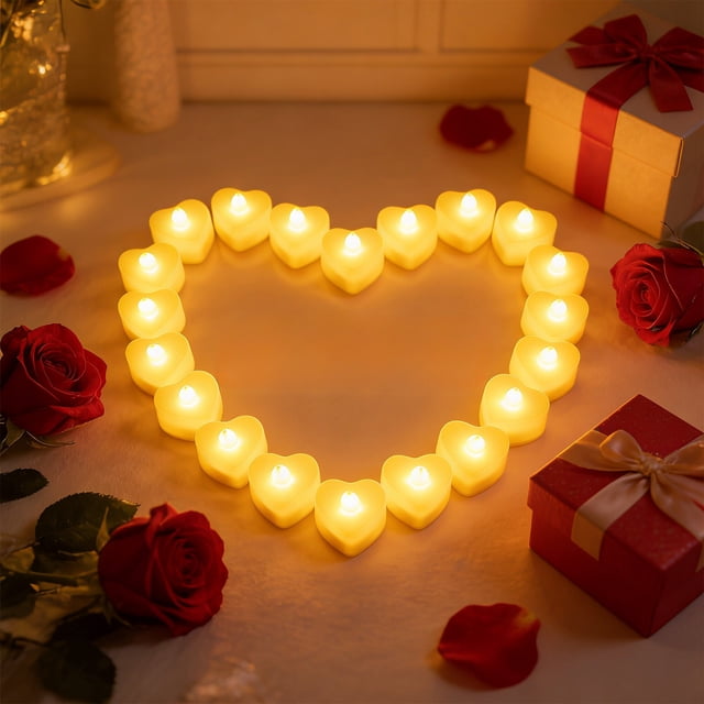 Heart-Shaped LED Tea Lights - Battery Operated Flameless Candles for Weddings, Proposals, and Romantic Decor