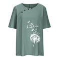 thumbnail image 4 of CHUANK Hauts pour Femmes en Liquidation à Moins de 10$ Hauts pour Femmes Décontractés Printemps Été Manches Longues Coton Lin Imprimé Graphique Pissenlit Col Rond Blouses Vintage Grande Taille, 4 of 6