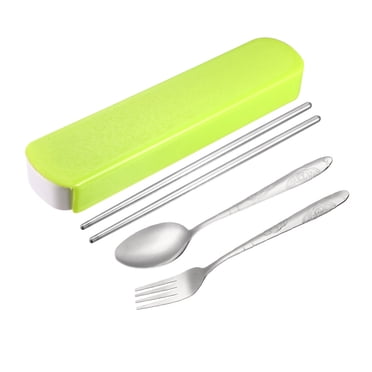Unique Bargains Ensemble 3-en-1 de Fourchette Cuillère Baguettes en Acier Inoxydable Ensemble de Couverts de Voyage Couverts Portatifs Vaisselle Ustensiles avec Étui en Plastique