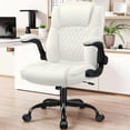 thumbnail image 3 of COOLHUT PU Leather Ergonomic Office Chair, Mid Back Home Computer Chair with Flip-up Armrest, Adjustable Height & Back Support, 360° Swivel Gaming Chair with Wheels & Rocking Function, Space Saving, 3 of 10